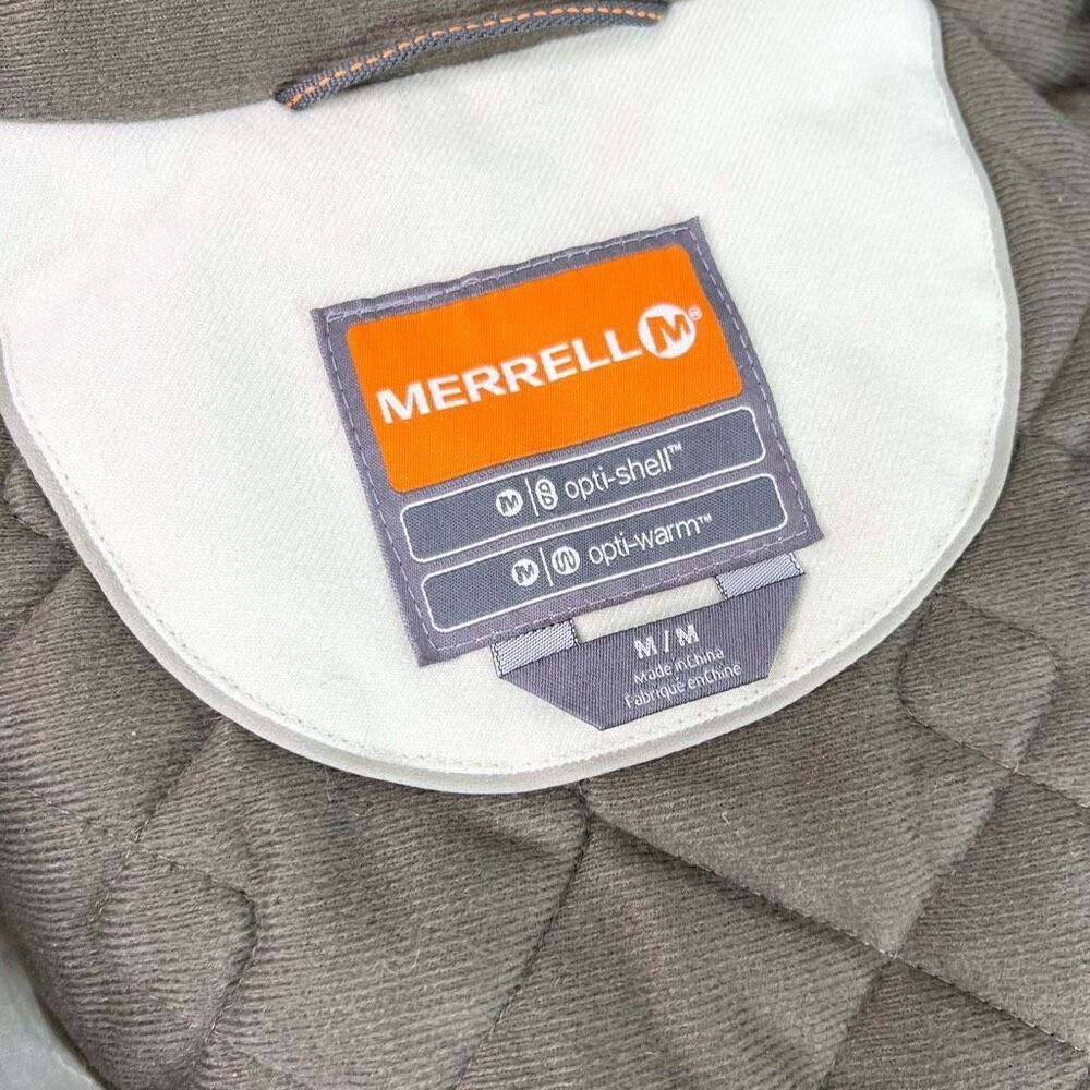 Merrell Hooded Coat Womens Medium Cream Lined Toggle Accent Opti-Shell Opti-Warm - Picture 3 of 12